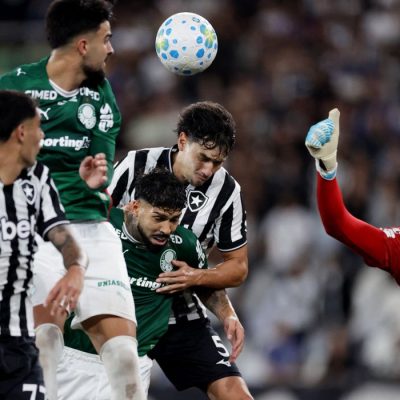 Soccer Football - Brasileiro Championship - Botafogo v Palmeiras - Estadio Nilton Santos, Rio de Janeiro, Brazil - September 6, 2026
Botafogo's Nahuel Ferraresi in action with Palmeiras' Carlos Eduardo REUTERS/Ricardo Moraes