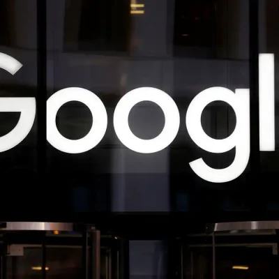 The Google logo is pictured at the entrance to the Google offices in London