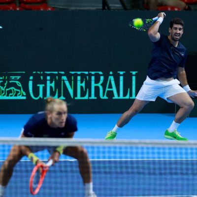 Tenistas Orlando Luz e Rafael Matos. Brasil bate Suíça e avança na Copa Davis. Foto: Luiz Candido/CBT