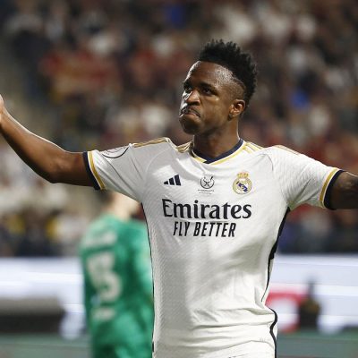 Soccer Football - Spanish Super Cup - Final - Real Madrid v FC Barcelona - Al-Awwal Stadium, Riyadh, Saudi Arabia - January 14, 2024 Real Madrid's Vinicius Junior reacts REUTERS/Juan Medina