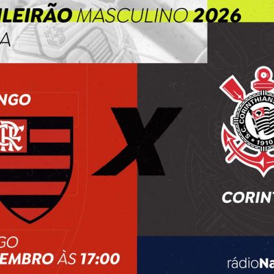 Brasília (DF), 11/08/2026 - Rádio Nacional transmite clássico nacional entre Flamengo e Corinthians. Arte/Agência Brasil