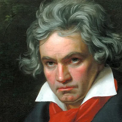 Um retrato de Beethoven com a partitura para a Missa Solemnis de 1820 por Joseph Karl Stieler.