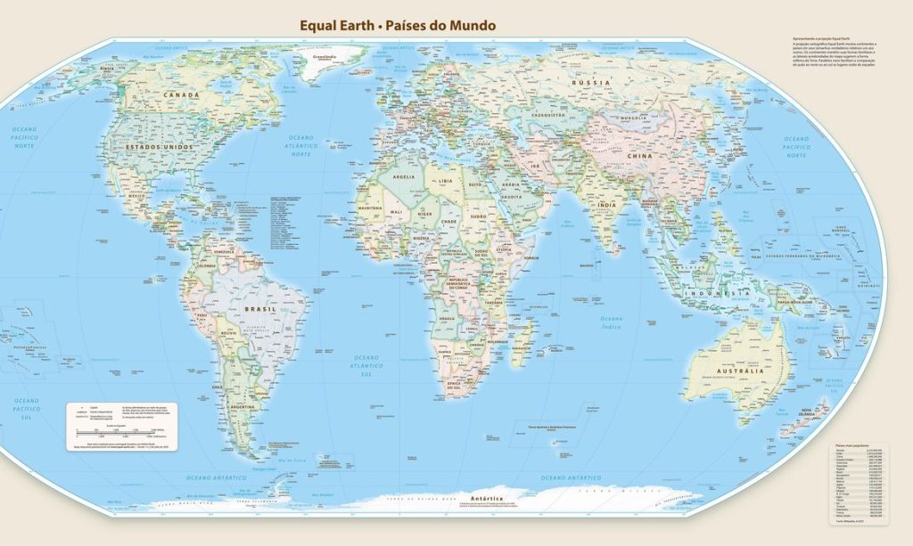Brasília (DF), 05/09/2026 - Mapa Mundi.
Mapa Equal Earth Map