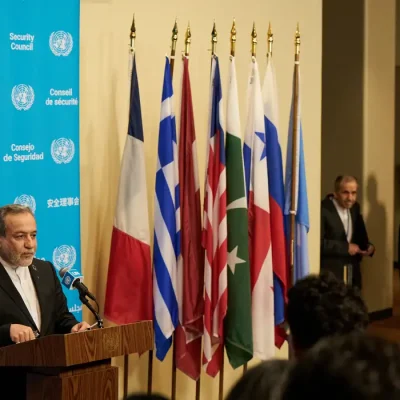 O ministro das Relações Exteriores do Irã, Abbas Araqchi, fala à imprensa a 81ª Assembleia Geral das Nações Unidas em Nova York, EUA
25 de setembro de 2026
REUTERS/Bing Guan/Proibida Reprodução