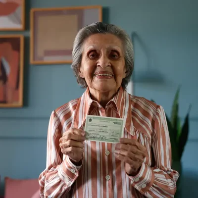 Rio de Janeiro (RJ), 10/07/2026 - Antonieta da Silva Campos, 96 anos, bancária aposentada, exibe seu título de eleitor em sua casa. Foto: Tânia Rêgo/Agência Brasil