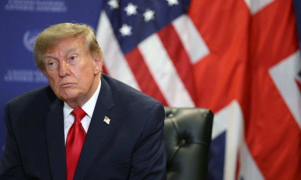 US President Donald Trump looks on during a meeting with Britain's Prime Minister Andy Burnham on the sidelines of the 81st United Nations General Assembly, in New York City, US, September 22, 2026. REUTERS/Toby Melville/Pool